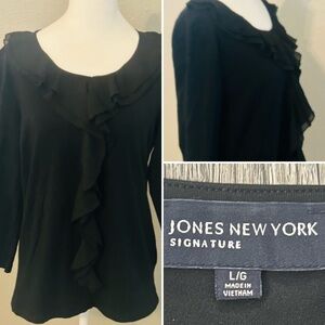 Jones New York Signature Blouse Size Large with Ruffle Front Shirt Top